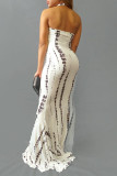 White Fashion Sexy Print Backless Halter Sleeveless Dress