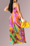 Multicolor Sexy Patchwork Tie-dye Spaghetti Strap Straight Dresses