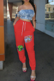 Red Casual Print Patchwork Harlan High Waist Harlan Positioning Print Bottoms