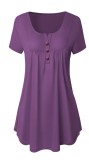 Green Casual Regular O-Neck Short Button Solid Regular Tees & T-shirts