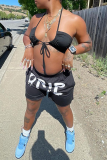Black Sexy Print Letter Swimwears
