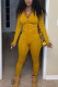 Yellow Fashion Sexy Solid Zipper Collar Long Sleeve Regular Sleeve Regular Two Pieces