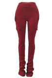 Orange Casual Solid Pocket Fold Boot Cut Patchwork Bottoms