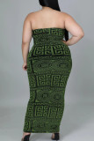 Red Sexy Print Patchwork Strapless Pencil Skirt Plus Size Dresses