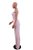 Baby Blue Sweet Solid Patchwork Strapless Regular Jumpsuits