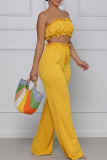 Yellow Sexy Casual Solid Backless Strapless Sleeveless Two Pieces