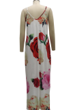 White Sexy Print Patchwork Spaghetti Strap Straight Dresses