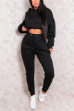 Grey Sweet Solid Patchwork Hooded Collar Long Sleeve Two Pieces