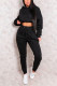 Black Sweet Solid Patchwork Hooded Collar Long Sleeve Two Pieces