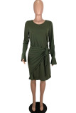 Green Elegant Solid O Neck Dresses