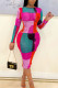 Rose Red Sexy Print Patchwork O Neck Pencil Skirt Dresses