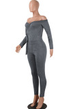 Light Gray Sexy Solid bandage Patchwork Long Sleeve V Neck Jumpsuits