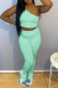 Mint green Casual Solid Patchwork One Shoulder Sleeveless Two Pieces