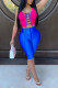 Blue Active Patchwork Solid contrast color bow-knot HOLLOWED OUT Straight Sleeveless Two Pieces