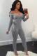 Light Gray Sexy Solid bandage Patchwork Long Sleeve V Neck Jumpsuits