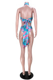 Pink Fashion Sexy Print Bandage Backless Swimwears
