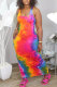 Pink FashionOff The Shoulder Sleeveless O neck Step Skirt Ankle-Length Print Patchwork Tie and dye Dresses