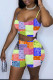 Green Sexy Casual Print Backless Spaghetti Strap Sleeveless Two Pieces