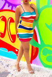 Multicolor Sexy Striped Patchwork Spaghetti Strap A Line Dresses