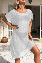 White Sexy Pierced See-through Swimwears Cover Up