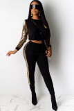 White knit Sexy Patchwork Two Piece Suits Solid Straight Long Sleeve 