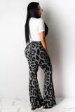 Red Fashion Casual adult Leopard Lips Print Print Loose Short Sleeve