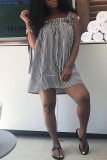 Black White Sexy Casual Striped Print Basic Square Collar Vest Dress