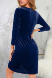 Red Sexy Solid Patchwork V Neck Dresses
