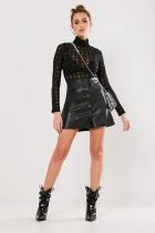 Black Sexy Fashion perspective Patchwork Solid Long Sleeve O Neck 