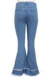 Blue Sexy Solid Ripped High Waist Boot Cut Denim