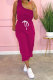 rose red Fashion Casual adult Patchwork Solid Bandage Two Piece Suits pencil Sleeveless Two Pieces