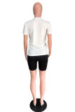 Black Casual Letter Print Fluorescent Straight Short Sleeve Two Pieces