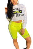 Red Casual Letter Print Solid Straight Long Sleeve Two Pieces