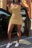 Pink Sexy Casual Solid Basic Square Collar Vest Dress