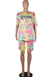 White Fashion Casual adult Ma'am Print Character Two Piece Suits Straight Short Sleeve Two Pieces