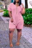Burgundy Fashion Casual Solid Pocket V Neck Loose Romper