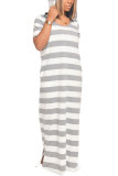 Hide Blue Fashion Sexy adult Light Gray purple Hide Blue Cap Sleeve Short Sleeves Hooded Step Skirt Floor-Length Striped Print Patchwork split Dresses