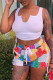 Multi-color Sexy Print Ripped Contrast Spaghetti Strap Sleeveless Two Pieces