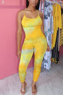 Yellow Fashion Light Print Sleeveless Slip Jumpsuits