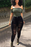 White Fashion Casual Solid Ripped High Waist Skinny Jeans