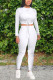 White Casual Solid Straight Long Sleeve Two Pieces
