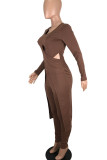 Black Sexy Solid Patchwork O Neck Long Sleeve Two Pieces