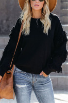 Black Fashion Casual Tassel Long Sleeve Sweater