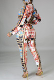 Multicolor Fashion Casual Print Basic Turndown Collar Long Sleeve Two Pieces