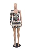 Decorative pattern Fashion Sexy Spaghetti Strap Sleeveless Slip Asymmetrical Mini Print asymmetrical Club Dr