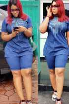 Blue Casual Fashion diamonds Solid Two Piece Suits Slim fit Regular Short Sleeve Two-Piece Sho