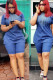 Blue Casual Fashion diamonds Solid Two Piece Suits Slim fit Regular Short Sleeve Two-Piece Sho