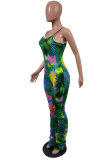 rose red Fashion Sexy Print Patchwork Tie-dyed Draped Sleeveless Slip Jumpsuits