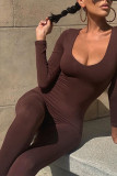Black Sportswear Solid U Neck Skinny Jumpsuits