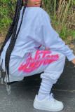 Light Gray Casual Sportswear Daily Letter Print Solid Graffiti Graffiti O Neck Long Sleeve Regular Sleeve Regular Two Pieces